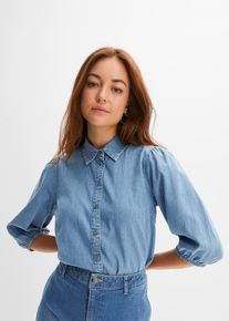 Camicia di jeans con maniche a sbuffo in cotone biologico, Blu, Taglia 42, bonprix