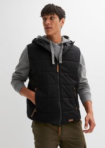 Gilet trapuntato con cappuccio e dettagli in similpelle, Nero, Taglia 56, bonprix