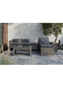 Ambia Garden Loungegarnitur, Blaugrau, Metall, F&uuml;llung: Polyester,Polystyrol, 192x65x82 cm, R&uuml;ckenlehne umklappbar, Gartenm&ouml;bel, Loungem&ouml;bel, Loungegarnituren