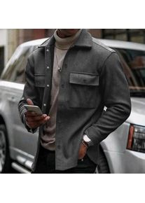 Work Jacket Male Outerwear Slim Fit Notched Collar Button Front Two Chest Pockets Long Sleeve Grey Black Casual Jacket Men's