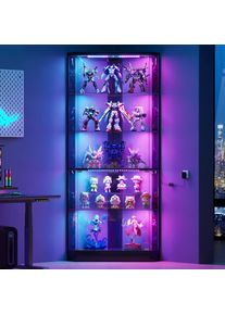 5-Tier LED RGB Lighted Glass Shelf Display Cabinet with Human Body Sensor, 69 Black Curio Showcase for Collectibles