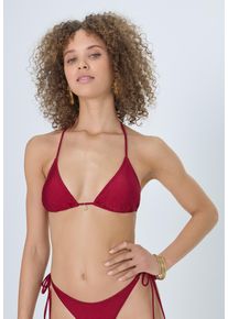Triangel-Bikini-Top LSCN BY LASCANA "Sunny", Damen, Gr. 42, Cup A/B, rot (rot wine), Obermaterial: 82% Polyamid, 18% Elasthan. Futter: 100% Polyester, gl&auml;nzend, Bikini-Oberteile Triangel-Bikini-Top, in trendiger Glanzware