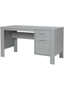 Schreibtisch Woood "Julius FSC-Kiefernholz, geb&uuml;rstet, mit zwei Schubladen 141x59x74 cm", grau (betongrau), B:141cm H:74cm T:59cm, Tische, Schreibtisch, Geb&uuml;rstete Oberfl&auml;che, sichtbare Maserung, wasserbasiert lackiert