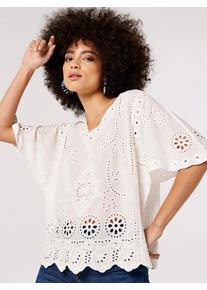 Spitzenbluse Apricot "Bluse", Damen, Gr. S/M (36/38), wei&szlig;, gewebt, Obermaterial: 100% Baumwolle CO., uni, V-Ausschnitt, weit, Blusen Spitzenbluse, mit Stickereien