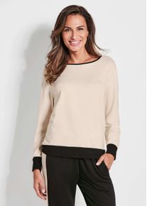 Sweater GOLDNER "Luxuri&ouml;ses Langarm Viskose-Oberteil", Damen, Gr. 52, schwarz (beige, schwarz), Obermaterial: 64% Viskose CV. 30% Polyester COOLMAX(R) PES(Coolmax). 6% Elasthan EL., figurumspielend, eng, Homewear-Sets Sweater, Raffiniertes Dessin