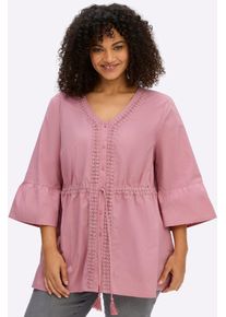 Longbluse sheego, Damen, Gr. 56, rosa (altrosa), 100% Baumwolle, unifarben, V-Ausschnitt, Blusen Longbluse