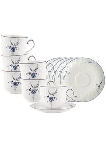 Villeroy & Boch Tasse VILLEROY & BOCH "Fr&uuml;hst&uuml;ckstassen mit Untertassen Vieux Luxembourg 240 ml 6er Set wei&szlig;-blau", bunt (wei&szlig;, blau), B:15,8cm H:9,7cm &Oslash;:15,8cm, Porzellan, Trinkgef&auml;&szlig;e, Tasse, Sp&uuml;lmaschinengeeignet, Mikrowellengeeignet