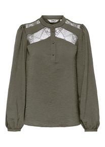 Langarmbluse Only "OnlyOHANNA LIFE FR L/S LACE TOP WVN CS", Damen, Gr. XL, gr&uuml;n (kalamata), Web, Obermaterial: 100% Polyester, unifarben, regular fit normal, Blusen Langarmbluse, Kunstfaser, regular fit