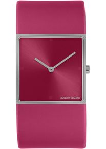 Quarzuhr Jacques Lemans "Design Collection", rot (pink), Armbanduhren, Damen, Quarzuhr, Armbanduhr, Damenuhr, Herrenuhr, geh&auml;rtetes Crystexglas, Lederarmband