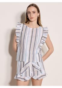 Klassische Bluse Apricot "Bluse", Damen, Gr. XS (34), wei&szlig;, gewebt, Obermaterial: 53% Baumwolle CO. 45% Polyester PES. 2% metallisierte Fasern MTF., gestreift, normal, R&uuml;schen, Blusen Klassische Bluse, und R&uuml;schen
