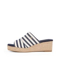 Pantolette Tommy Hilfiger "NAUTICAL STRIPES ESPADRILLE MULE", Damen, Gr. 40, blau (dunkelblau, wei&szlig;), Baumwolle, Schuhe Pantolette, Keilabsatz, Sommerschuh im modischen Streifen-Look