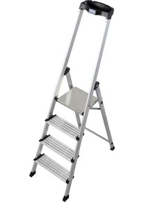 Stehleiter Krause "Safety Plusline", grau (aluminiumfarben), B:48cm H:15cm L:185cm, Aluminium, Leitern, Stehleiter, Aluminium, 4 Stufen, Arbeitsh&ouml;he ca. 285 cm