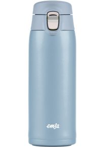 Thermobecher Emsa "Travel Mug", blau (hellblau), H:19,6cm &Oslash;:6,6cm, Edelstahl, Kunststoff, Trinkgef&auml;&szlig;e, Thermobecher, 0,4L, leicht, Edelstahl, Klappverschluss, 100% dicht, 8h hei&szlig;/16h kalt