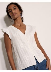 Klassische Bluse Apricot "Bluse", Damen, Gr. L (40), beige (creme), gewebt, Obermaterial: 100% Baumwolle CO., gebl&uuml;mt, V-Ausschnitt, Fl&uuml;gel&auml;rmel R&uuml;schen, Blusen Klassische Bluse, mit Stickerei