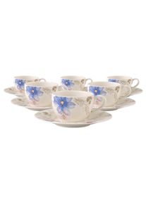 Villeroy & Boch Tasse VILLEROY & BOCH "Kaffeetassen mit Untertassen Mariefleur Gris Basic 150 ml 6er Set bunt", bunt, 6 tlg., Porzellan, Trinkgef&auml;&szlig;e, Tasse