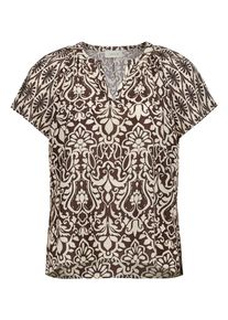 Klassische Bluse Cartoon "Blusenshirt mit R&uuml;schen", Damen, Gr. 40, braun (patch braun, cream), Obermaterial: 100% Viskose CV., Blusen Klassische Bluse