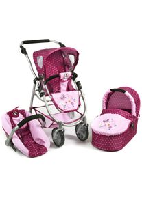 Bayer Chic 2000 Kombi-Puppenwagen CHIC2000 "Emotion All In 3in1, Brombeere", schwarz (brombeere), Puppenwagen, KinderB:67cm H:77cm T:72cm, Kunststoff, Metall, Stoff, Kombi-Puppenwagen, inkl. Babywanne, Babyschale und Sportwagenaufsatz, B:67cm H:77cm T:72cm