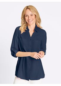Longbluse Classic Basics, Damen, Gr. 56, dunkelblau, 58% Viskose, 28% Baumwolle, 14% Leinen, unifarben, Blusen Longbluse
