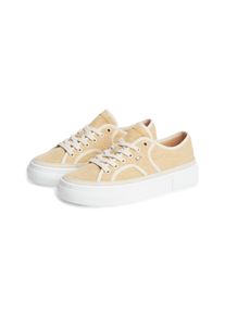 Plateausneaker Tommy Hilfiger "PLATFORM VULC SNEAKER PIPING", Damen, Gr. 39, beige, Baumwolle, Lederimitat, Schuhe Plateausneaker, Freizeitschuh, Halbschuh, Schn&uuml;rschuh mit Kontrast-Paspellierung
