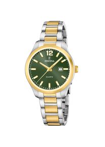 Quarzuhr Festina "Classic Steel", silbergoldfarben, gr&uuml;n, Armbanduhren, Damen, Quarzuhr, Armbanduhr, Damenuhr, Edelstahlarmband, analog, Tag