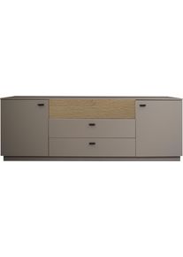 M&auml;usbacher Lowboard M&Auml;USBACHER, taupe matt lack nb, eiche massiv geschruppt, B:207cm H:72cm T:45cm, Holzwerkstoff, Sideboards, Lowboard, B/H/T: 207x72x45, inkl. Beleuchtung