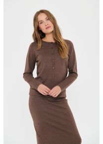 Strickjacke Saint Tropez "A8661, MilaSZ R-Neck Cardigan", Damen, Gr. L, braun (fondue fudge melange), Strick, Obermaterial: 80% Viskose, 20% Polyacryl, meliert, regular fit normal, Rundhals, Strickjacken Strickjacke, Viskosemischung, Classic fit