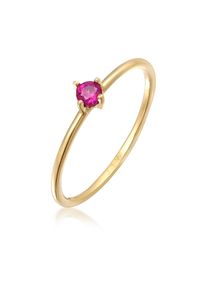Silberring Elli Premium "Ring Synthetischer Rubin Rosa Diamantschliff (1ct) 375 Gelbgold" Gr. 54, gold, Fingerringe, Damen, 54, Gelbgold 375, Silberring