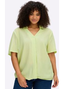 Longbluse sheego, Damen, Gr. 58, pistazie, 85% Viskose, 15% Polyamid, unifarben, V-Ausschnitt, Blusen Longbluse