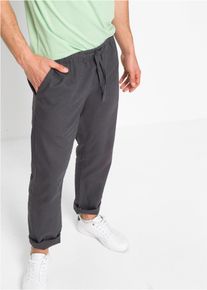 Schlupfhose bonprix, Herren, Gr. 56, N-Gr, grau (schiefergrau), Web, Obermaterial: 55% Leinen, 45% Baumwolle, unifarben, regular fit lang, Hosen Schlupfhose, aus Leinen und Baumwolle, mit Eingrifftaschen und Ges&auml;&szlig;taschen