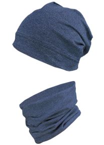 Beanie TUPTAM "M&uuml;tze Jungen Beanie M&uuml;tze und Schlauchschal 2er Set", Jungen, Gr. 52, blau (dunkelblau meliert), Obermaterial: 95% Baumwolle CO. 5% Elasthan EL., M&uuml;tzen Beanie