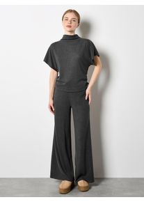 Shirtbluse Apricot "Bluse", Damen, Gr. L (40), grau (dunkelgrau, charcoal), Strick, Obermaterial: 57% Viskose CV. 40% Polyester PES. 3% Elasthan EL., uni, Blusen Shirtbluse, in unifarben