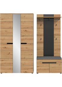 Garderoben-Set Home Affaire "REHAT, TOPSELLER, 4-teilig, Breite 200 cm, individuell stellbar", basalt grau, artisan eiche nachbildung, B:200cm H:190cm T:37cm, Holzwerkstoff, Kastenm&ouml;bel-Sets, Garderoben-Set, Garderobenkombination, Kombination, Set, Flurgarderobe, Diele