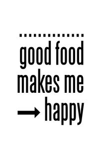 Wanddekoobjekt queence "Good food makes me - happy", schwarz (schwarz, wei&szlig;), B:30cm H:45cm T:0,1cm, Stahl, Wanddekoobjekte, Wanddekoobjekt, Stahlschild, Blechschild, Spruch, Witzig, Wanddeko, retro, 20x30cm