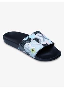 Badesandale Roxy "SLIPPY II PRINTED", Damen, Gr. 39, Textil, schwarz multi 1, Synthetik, Schuhe Badesandale, Badelatschen, Schlappen