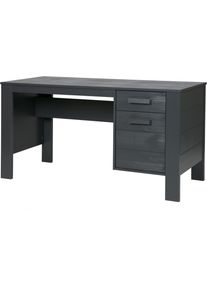 Schreibtisch Woood "Julius FSC-Kiefernholz, geb&uuml;rstet, mit zwei Schubladen 141x59x74 cm", stahlgrau, B:141cm H:74cm T:59cm, Tische, Schreibtisch, Geb&uuml;rstete Oberfl&auml;che, sichtbare Maserung, wasserbasiert lackiert