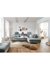 Ecksofa DIE PLANBAR "MP-IN14007, Breite 306 & 318 cm w&auml;hlbar", cord aqua, B:306cm H:84cm T:197cm, 100% Polyester, Sofas, Ecksofa, wahlweise mit Bettfunktion und verstellbaren Kopfst&uuml;tzen