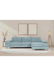 Ecksofa DIE PLANBAR "MP-IN14007, Breite 306 & 318 cm w&auml;hlbar", cord aqua, B:318cm H:84cm T:180cm, 100% Polyester, Sofas, Ecksofa, wahlweise mit Bettfunktion und verstellbaren Kopfst&uuml;tzen