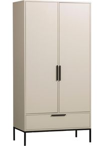 Mehrzweckschrank Woood "Adam massiv FSC Schublade Metallgriffe Kleidersystem", staub, B:100cm H:200cm T:53cm, FSC-zertifizierter Holzwerkstoff, Schr&auml;nke, Mehrzweckschrank, Schublade integriert, Metallakzente