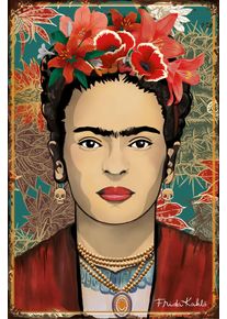 Wanddekoobjekt LUCKYLINDE "Frida Kahlo - Blumenkranz", bunt, B:20cm H:30cm T:0,3cm, Blech, Wanddekoobjekte, Wanddekoobjekt, Exklusive JANOSCH Kindermotive, Stahlschild