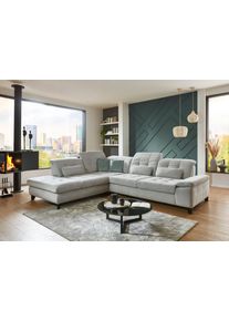Ecksofa DIE PLANBAR "MP-IN18012 L-Form mit Kaltschaum-Polsterung", santos silber, B:310cm H:85cm T:260cm, 100% Polyester, Sofas, Ecksofa, mit Sitztiefenverstellung, optional Kopfteilverstellung & Bettfunktion
