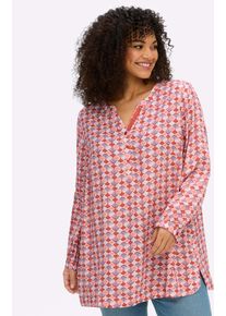 Longbluse sheego, Damen, Gr. 54, wei&szlig;, erdbeere, bedruckt, 100% Viskose, gemustert, mehrfarbig, Rundhals, Blusen Longbluse