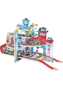 Spielzeug-Eisenbahn HAPE "Mega City Eisenbahn", bunt, Spielzeugfahrzeuge, KinderB:114,5cm H:65,4cm, Holz, Kunststoff, Metall, Spielzeug-Eisenbahn, B:114,5cm H:65,4cm