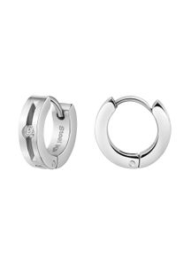 Paar Creolen Firetti "Schmuck Geschenk Edelstahl Ohrschmuck Ohrringe", edelstahlfarben, kristallwei&szlig;, kristallwei&szlig;, Ohrringe, Damen, 13mm, Edelstahl, Paar Creolen, mit Zirkonia (synth.)