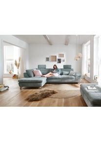 Ecksofa DIE PLANBAR "MP-IN14007, Breite 306 & 318 cm w&auml;hlbar", cord aqua, B:306cm H:84cm T:197cm, 100% Polyester, Sofas, Ecksofa, wahlweise mit Bettfunktion und verstellbaren Kopfst&uuml;tzen