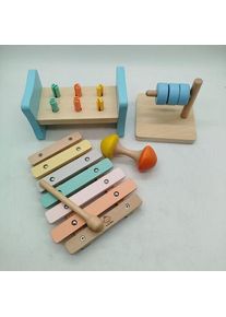 Oh My Baby Bundle Set von 4 Holzspielzeug Xylophon, Steckspiel, Stapelringe, Rassel