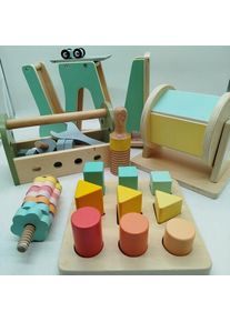 Oh My Baby Bundle Holzspielzeug Set von 4 Werkbank, Steckspiel, Rassel & Autorennbahne | mehrfarbig