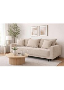 Mid.you Schlafsofa, Beige, Holz, Buche, massiv, F&uuml;llung: Schaumstoff,Schaumstoff,Schaumstoff, 232x96x112 cm, Made in EU, Liegefunktion, Schlafen auf Sitzh&ouml;he, R&uuml;cken echt, Wohnzimmer, Sofas & Couches, Schlafsofas, Sonstige Schlafsofas