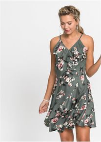bonprix Tr&auml;gerkleid aus reiner Viskose, gr&uuml;n, Gr.40, Angesagtes Kleid mit Volants und v-f&ouml;rmigem Ausschnitt