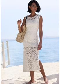 Strickkleid French Connection, Damen, Gr. 46, N-Gr, creme, Strick, Obermaterial: 100% Baumwolle. Unterkleid: 100% Polyester, unifarben, figurbetont ca. Mitte Wade, Rundhals, Kleider Strickkleid, mit herausnehmbarem Unterkleid, Strandkleid in H&auml;keloptik