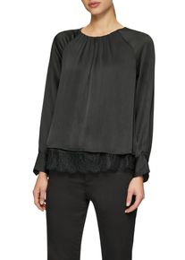 Langarmbluse s.Oliver BLACK LABEL, Damen, Gr. 46, schwarz, Obermaterial: 100% Polyester, Strukturmuster, regular fit taillenbedeckt, Rundhals, Manschette, Blusen Langarmbluse, mit leichter Rippstruktur
